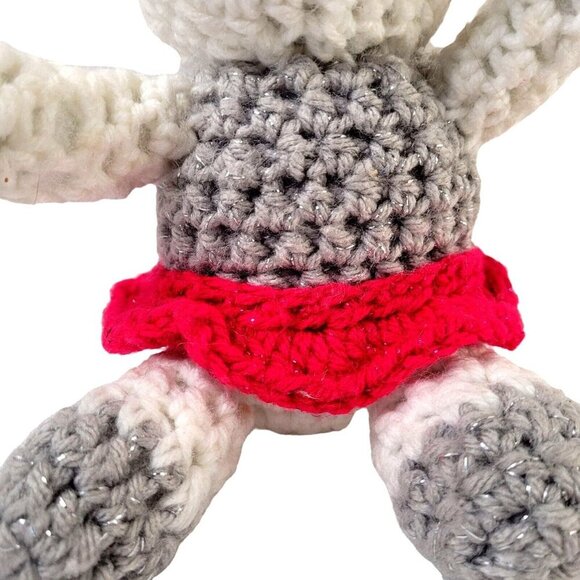 Handmade Crochet Bunny Rabbit Tutu Bow 10" White Gray Pink Easter Stuffed Plush - Picture 6 of 7